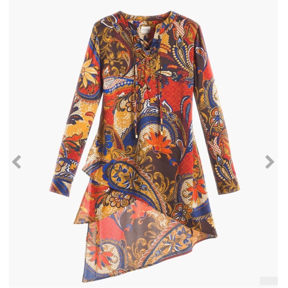 CHICO’S SIZE 2 ( LARGE ) VINTAGE PAISLEY PRINT PEASANT TUNIC TOP - Picture 9 of 11